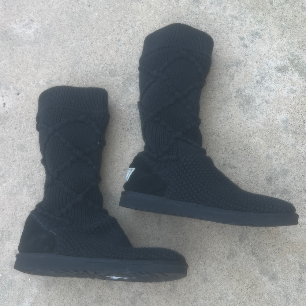 UGG Classic Argyle Knit Black Sweater Boot Women's Size 9